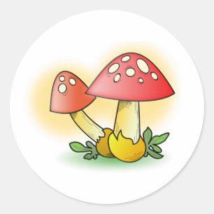 Sticker Rond Champignon rouge de bande dessinée avec les tache