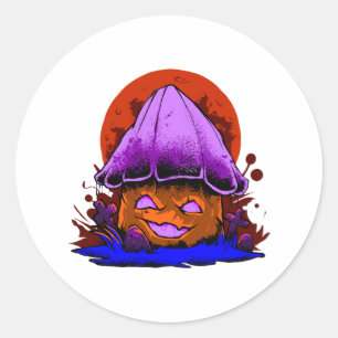 Sticker Rond champignon zombie effrayant rétro soirée Halloween