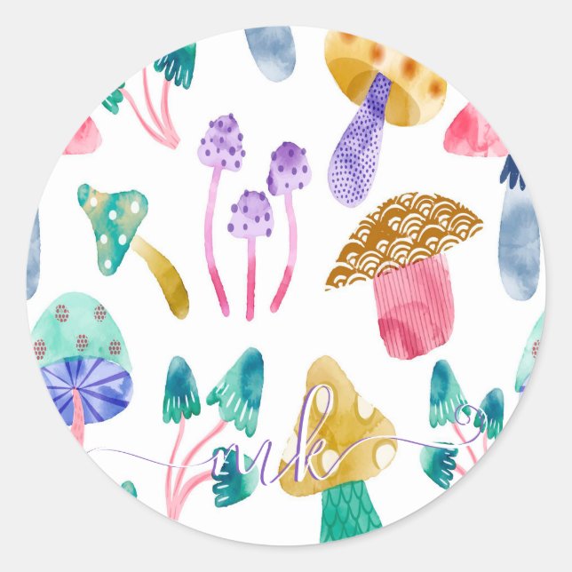 Sticker Rond Champignons aquarelle mignons  (Devant)