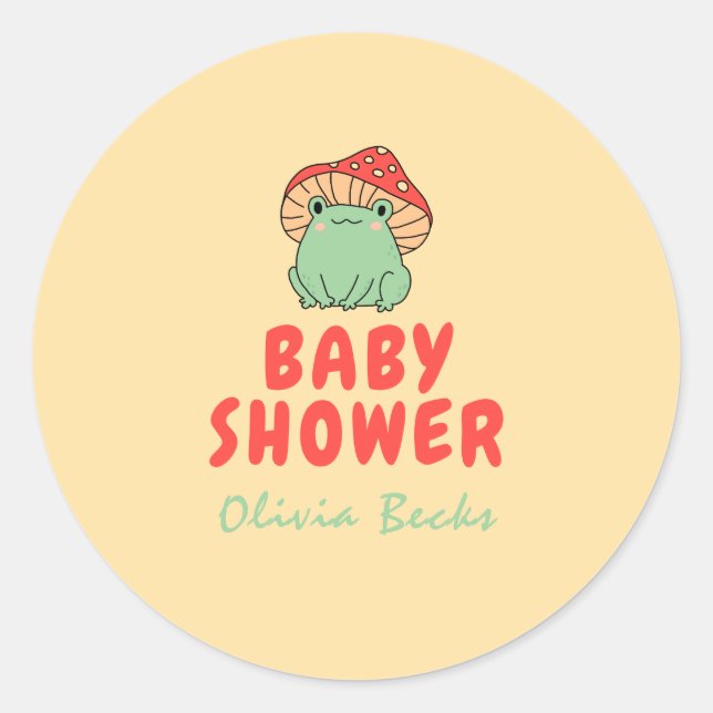 Sticker Rond Champignons avec Baby shower de grenouille (Devant)