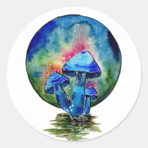 Sticker Rond Champignons bleus toxiques