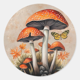 Sticker Rond Champignons de la forêt automnale