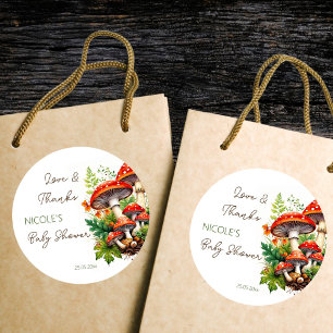 Sticker Rond Champignons de la forêt sauvage baby shower merci 