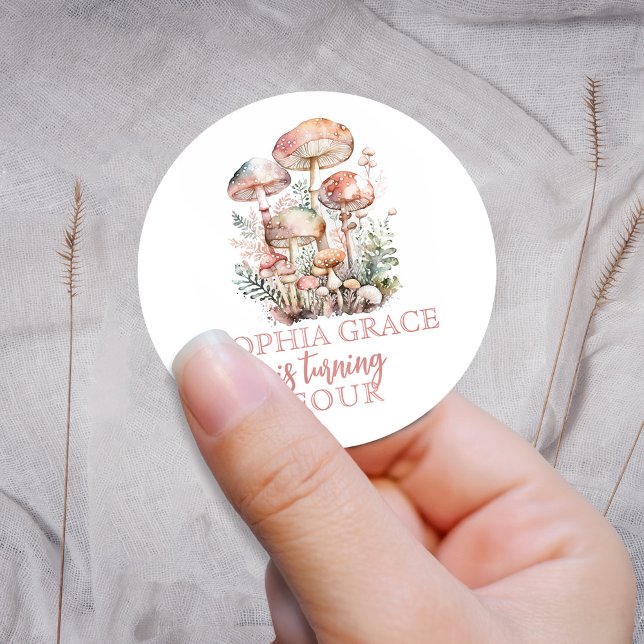 Sticker Rond Champignons des bois rose pâle (Créateur téléchargé)