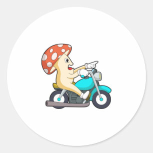 Sticker Rond Champignons en moto avec moto