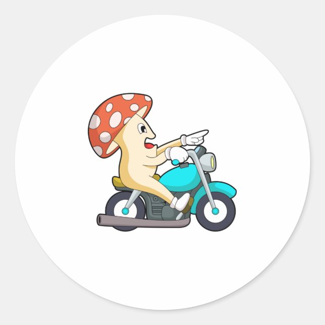 Sticker Rond Champignons en moto avec moto (Devant)