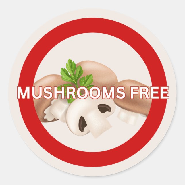 Sticker Rond Champignons Free Food Allergy Alert Classic (Devant)