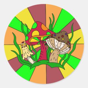 Sticker Rond Champignons magiques rétro