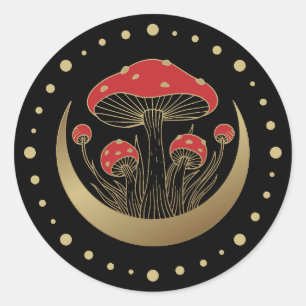 Sticker Rond Champignons Magiques Rouge & Or Crescent Moon sur