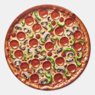 Sticker Rond Champignons, poivrons verts et pizza Pepperoni