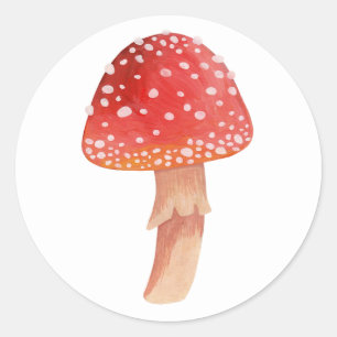 Sticker Rond Champignons rouges poilus. La forêt s'agite. Amani
