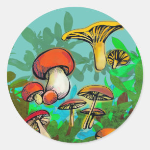 Sticker Rond Champignons sauvages