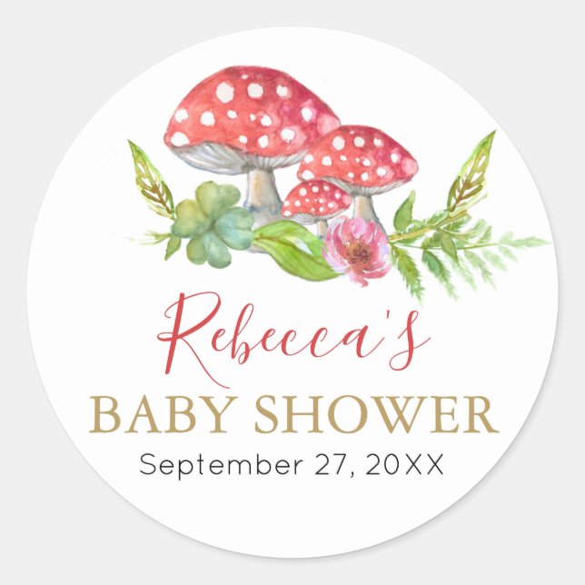 Sticker Rond Champignons sauvages Baby shower Favoriser Classic (Devant)