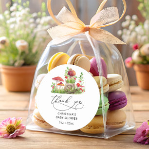 Sticker Rond Champignons sauvages Baby shower Favoriser Classiq