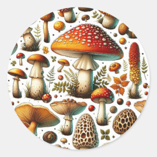 Sticker Rond Champignons Sauvages Fantaisistes