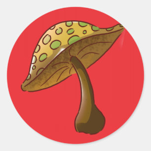 Sticker Rond Champignons sur rouge
