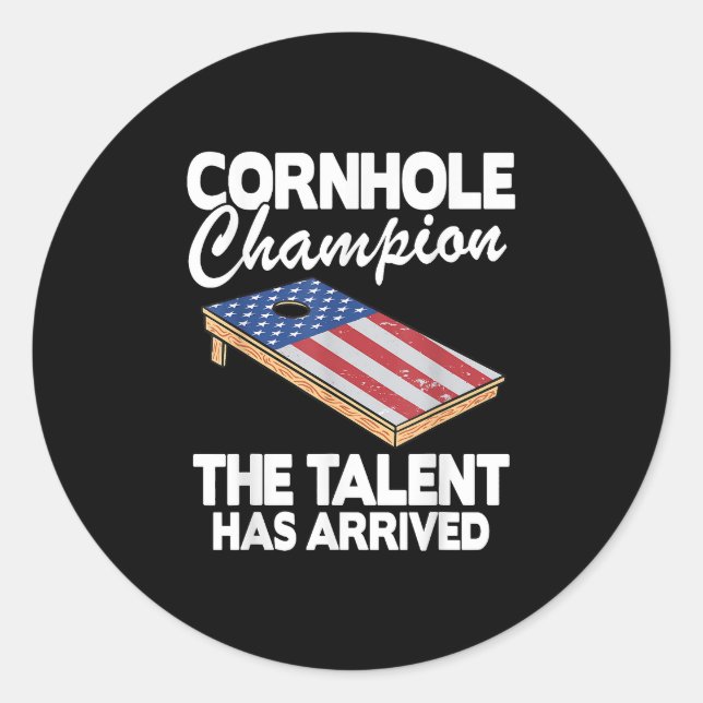 Sticker Rond Champion American Flag Board Funny Cornhole (Devant)