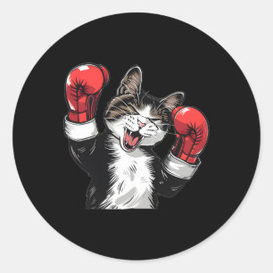 Sticker Rond Champion de boxe de chats Funny Cute Kitten Fighte