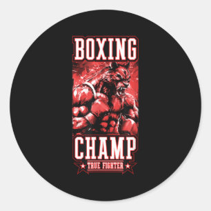 Sticker Rond Champion de boxe loup _ Motivation de boxeur comba