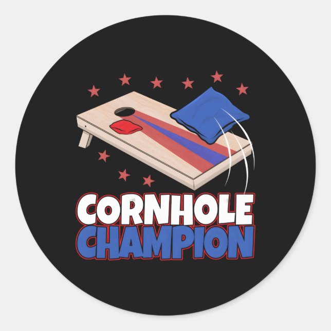 Sticker Rond Champion de Cornhole Corn Hole Gammer Love (Devant)