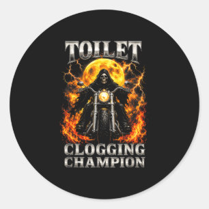 Sticker Rond Champion de l'obstruction de toilettes drôle squel