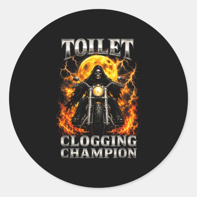 Sticker Rond Champion de l'obstruction de toilettes drôle squel (Devant)