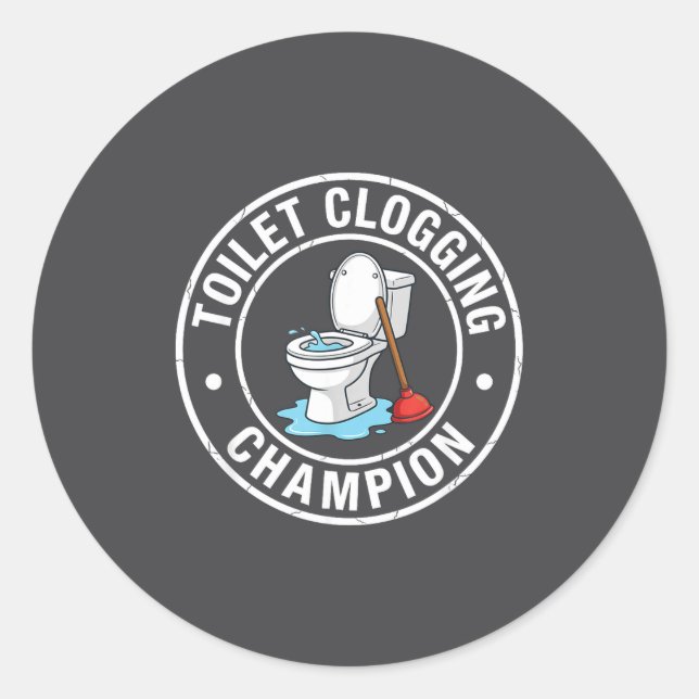 Sticker Rond Champion de toilettes créatif qui bouche (Devant)