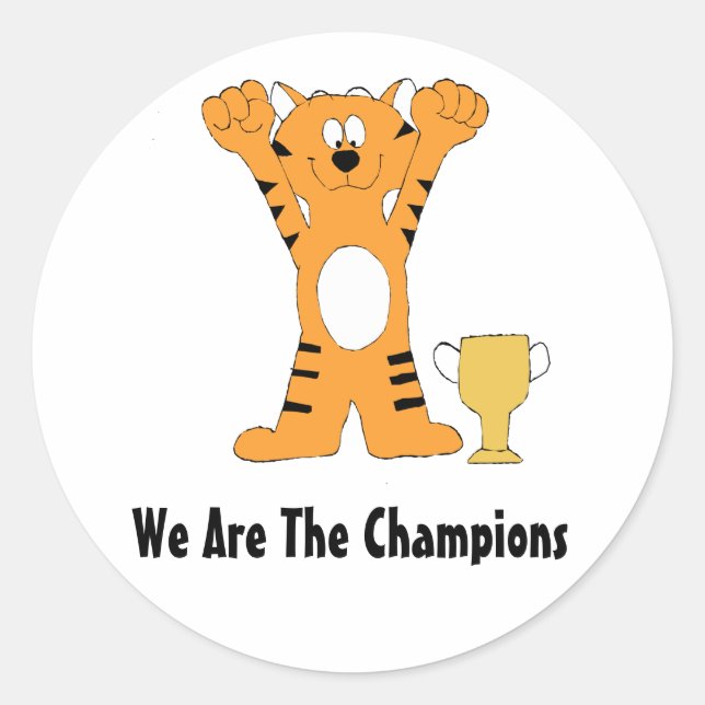 Sticker Rond Champion du tigre de dessin avec trophée (Devant)