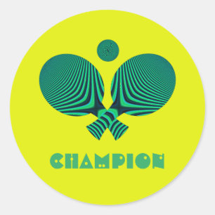 Sticker Rond Championne de tennis de table jaune turquoise styl