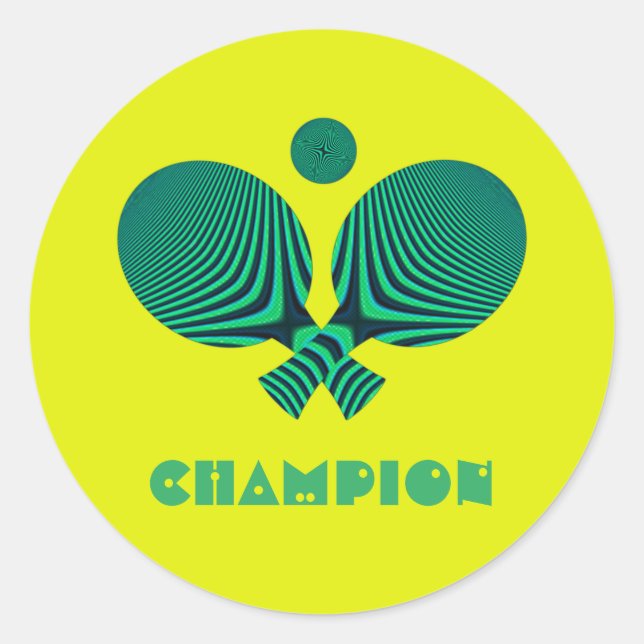 Sticker Rond Championne de tennis de table jaune turquoise styl (Devant)