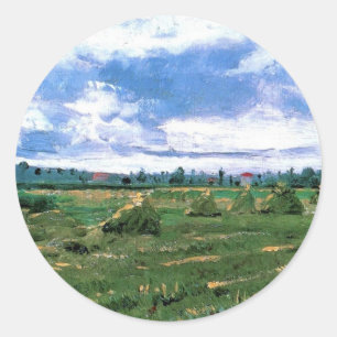 Sticker Rond Champs de blé avec meules, Vincent van Gogh