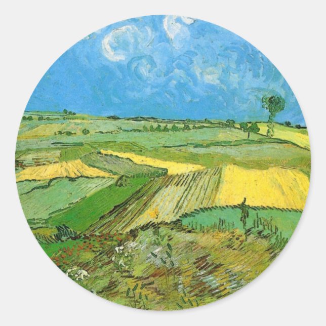 Sticker Rond Champs de blé de Van Gogh à Auvers sous un ciel nu (Devant)