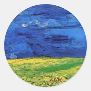 Sticker Rond Champs de blé sous ciel nuageux Van Gogh