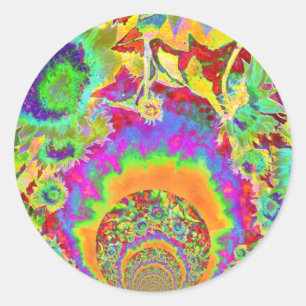 Sticker Rond Champs de tournesol d'aquarelle rétro élégant