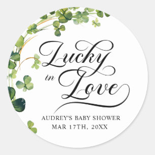 Sticker Rond Chanceux en amour Baby Shower Trèfle Vert