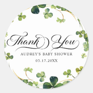 Sticker Rond Chanceux en amour Baby Shower Trèfle Vert