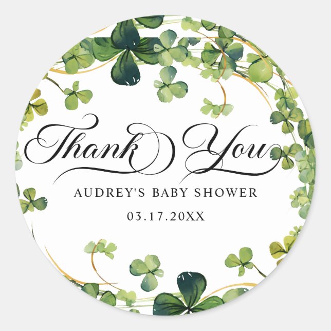 Sticker Rond Chanceux en amour douche de mariée trèfle vert (Devant)