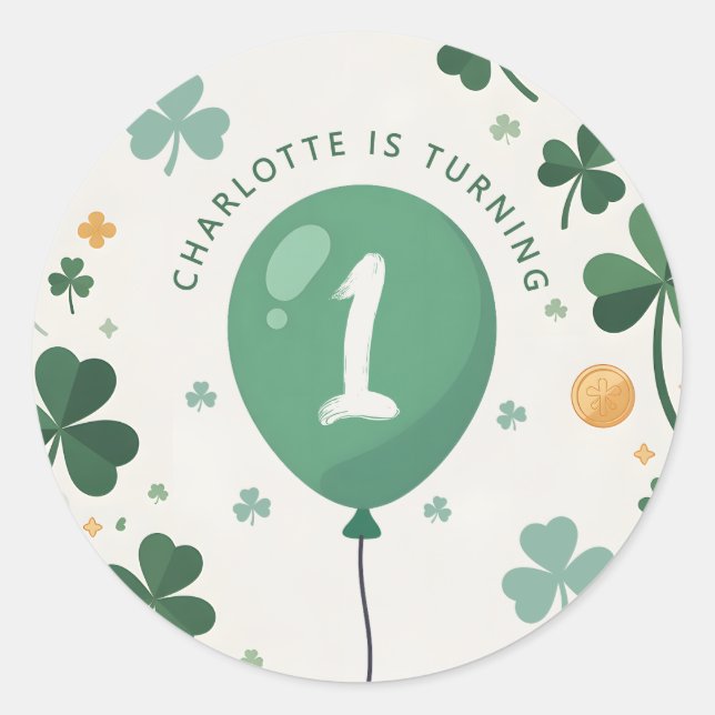 Sticker Rond Chanceux premier anniversaire Saint-Patrick Trèfle (Devant)