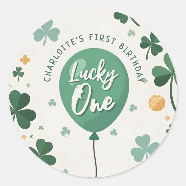 Sticker Rond Chanceux premier anniversaire Saint-Patrick trèfle (Devant)