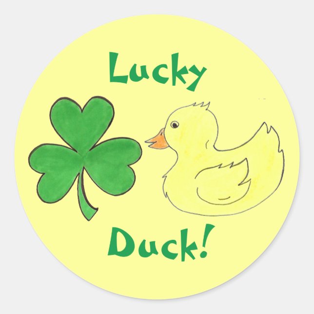 Sticker Rond Chanceux Shamrock de canard Ducky St. Patricks Sti (Devant)