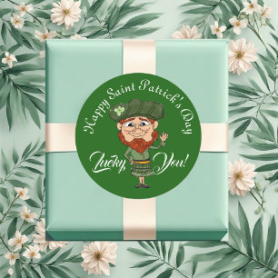 Sticker Rond Chanceux toi Lutin Elf Joyeux Saint Patrick 