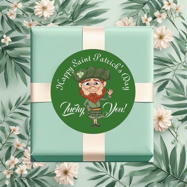 Sticker Rond Chanceux toi Lutin Elf Joyeux Saint Patrick  (Lucky You Leprechaun Elf Happy Saint Patricks Day Classic Round Sticker)