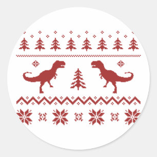 Sticker Rond Chandail de Noël de T-Rex Dinosaur