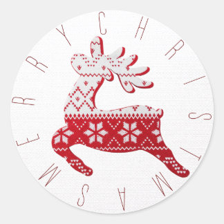 Sticker Rond Chandail de Noël Festif Blanc & Rouge Reindeer