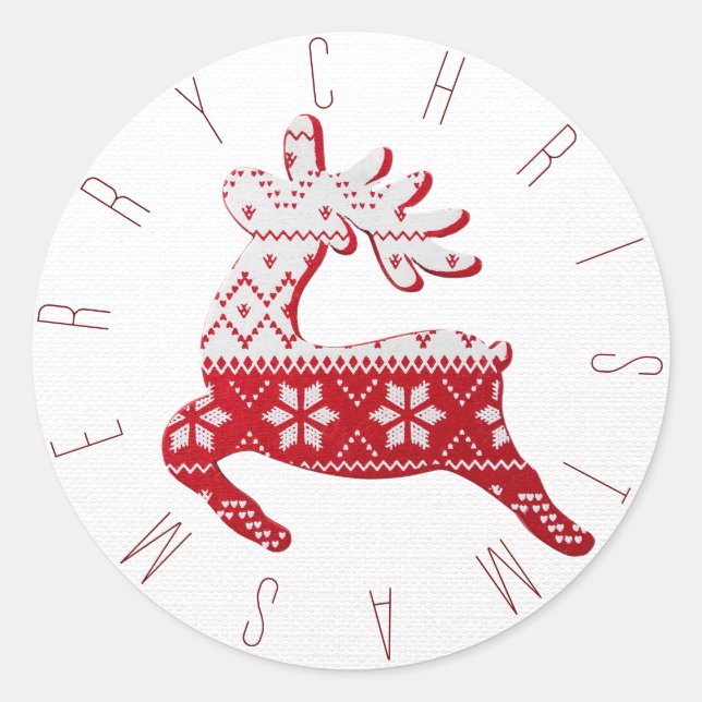 Sticker Rond Chandail de Noël Festif Blanc & Rouge Reindeer (Devant)