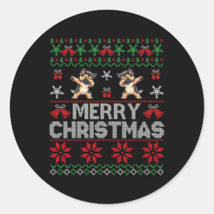 Sticker Rond Chandail de Noël moche berger allemand Xmas chien