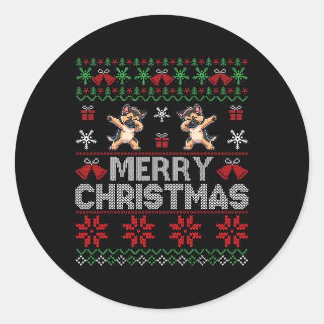 Sticker Rond Chandail de Noël moche berger allemand Xmas chien  (Devant)