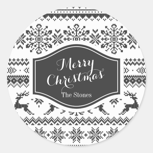 Sticker Rond Chandail de Noël personnalisé motif d'île noire (Devant)
