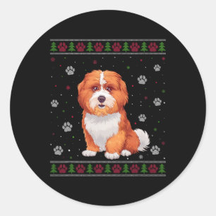 Sticker Rond Chandail de Noël Shichon Xmas animal animal chien