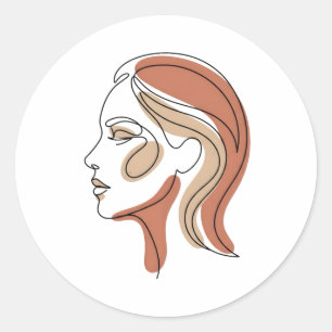 Sticker Rond Chandail graphique minimaliste à visage abstrait e